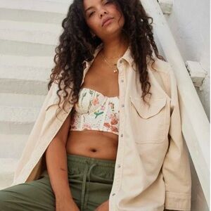 Offline by Aerie Me-Day Oversized Button Down Shirt Jacket in Cream - Size L